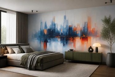 Kontrast-blekitow-i-pomaranczy-w-miejskim-pejzazu-architektura-fototapety-fixar