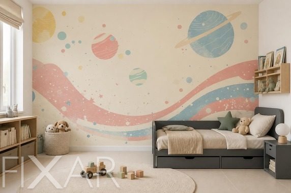 Pastelowy-kontrast-planetarnych-motywow-dla-dzieci-fototapety-fixar