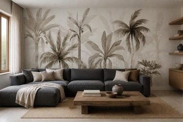 Kontrast-delikatnych-palm-na-tle-w-odcieniach-bezu-do-salonu-fototapety-fixar