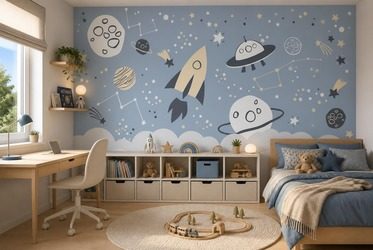 Kontrastujace-sylwetki-kosmosu-na-nocnym-blekicie-dla-dzieci-fototapety-fixar