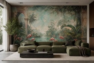 Nowoczesny-styl-z-tropikalnym-motywem-flamingow-do-salonu-fototapety-fixar