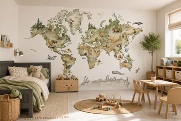 Ciepla-akwarelowa-mapa-zwierzat-swiata-dla-dzieci-fototapety-fixar